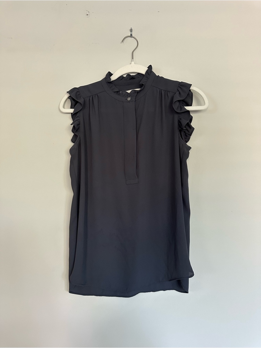 LOFT Charcoal Ruffle Sleeve Shell Top